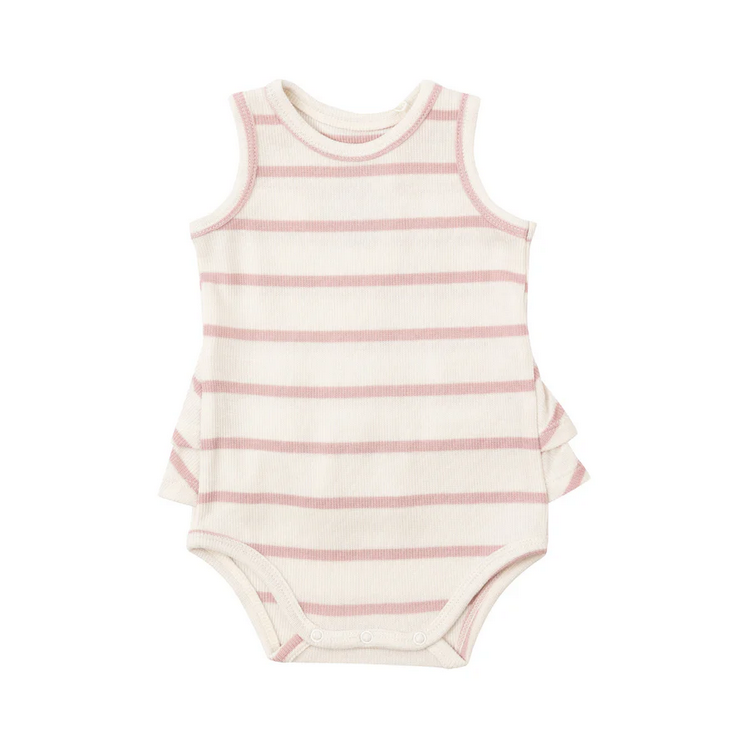 Angel Dear Kid's Rib Ruffle Tank Bubble - Silver Pink + Sugar Swizzle - 0-3M