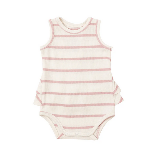 Angel Dear Kid's Rib Ruffle Tank Bubble - Silver Pink + Sugar Swizzle - 0-3M