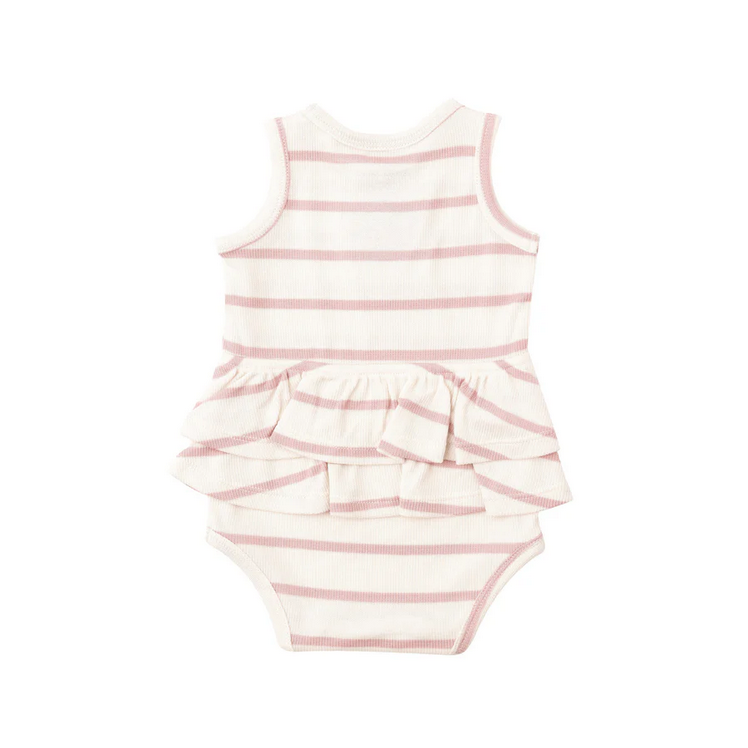 Angel Dear Kid's Rib Ruffle Tank Bubble - Silver Pink + Sugar Swizzle - 0-3M