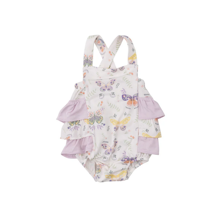 Angel Dear Kid's Ruffle Sunsuit - Botany Butterflies - 0-3M