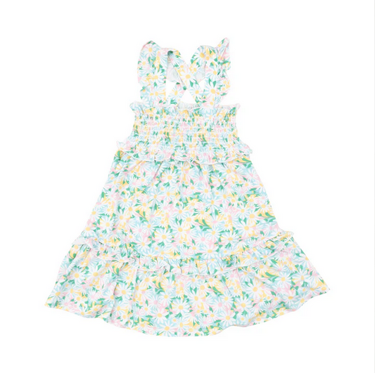 Angel Dear Kid's Smocked Ruffle Tiered Sundress - Color Fill Daisies