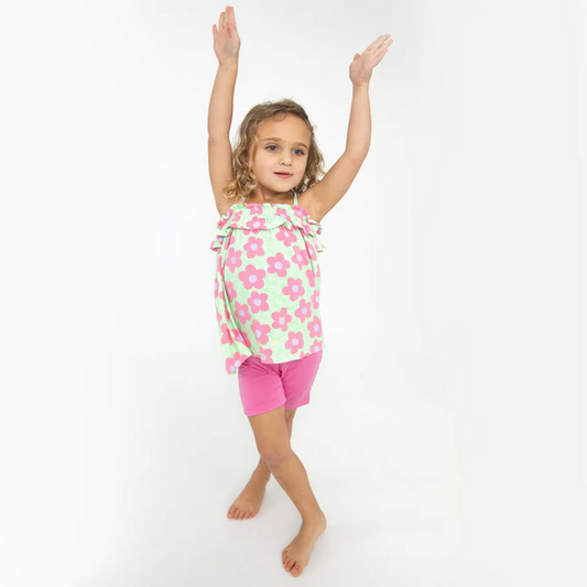 Angel Dear Kid's Ruffle Top And Biker Short - Daisy Pop - 2T