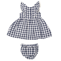 Angel Dear Kid's Ruffle Dress + Diaper Cover - Gingham Navy