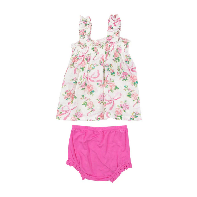 Angel Dear Kid's Ruffly Strap Top And Bloomer Set - Coquette Bows