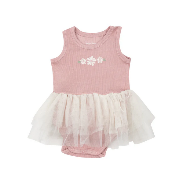 Angel Dear Kid's Rib Tutu Bodysuit - Silver Pink Solid Rib