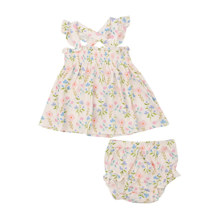 Angel Dear Kid's Ruffle Strap Smocked Top And Diaper Cover - Simple Pretty Floral