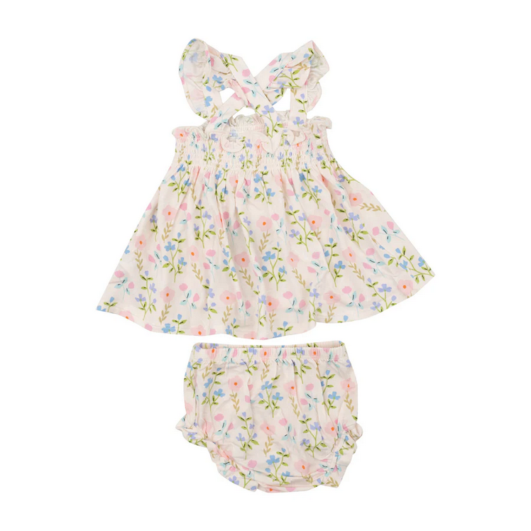 Angel Dear Kid's Ruffle Strap Smocked Top And Diaper Cover - Simple Pretty Floral