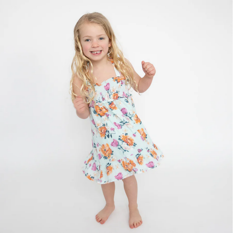 Angel Dear Kid's Smocked Ruffle Sundress & Diaper Cover - Soft Petals Floral