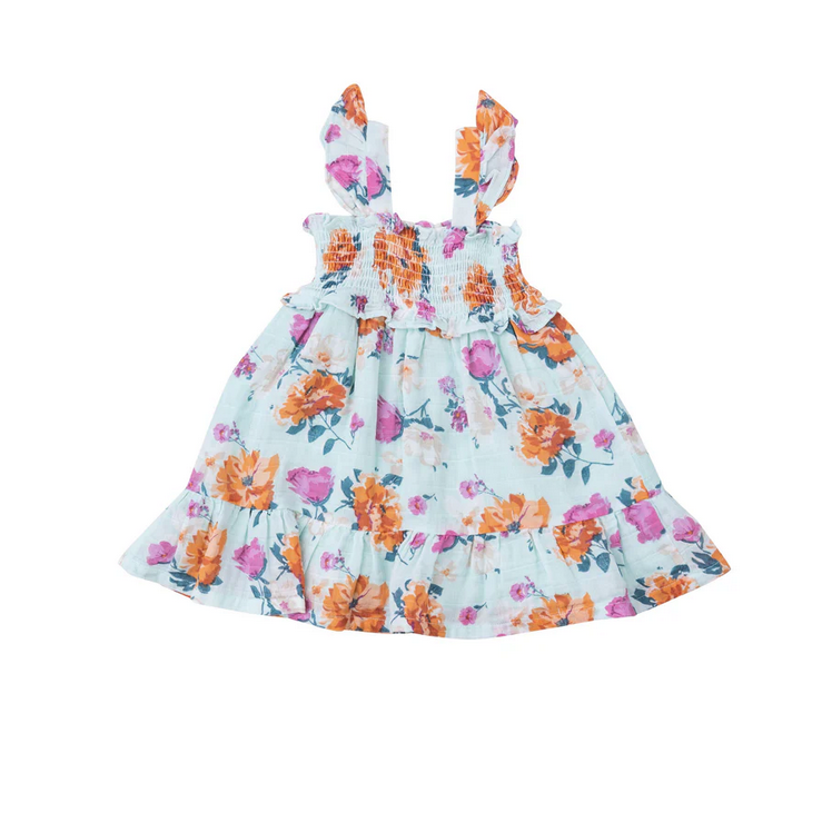 Angel Dear Kid's Smocked Ruffle Sundress & Diaper Cover - Soft Petals Floral