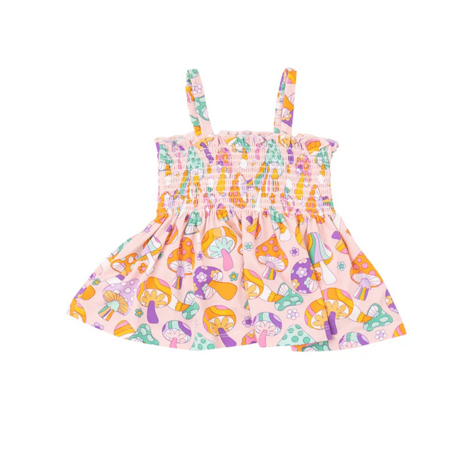 Angel Dear Kid's Smocked Top & Bloomer - Flower Power Mushrooms