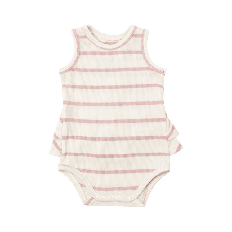 Angel Dear Kid's Rib Ruffle Tank Bubble - Silver Pink + Sugar Swizzle