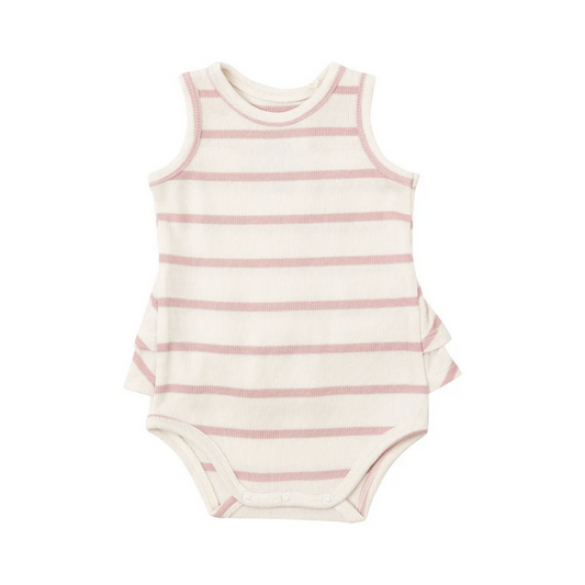 Angel Dear Kid's Rib Ruffle Tank Bubble - Silver Pink + Sugar Swizzle