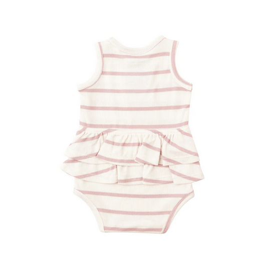 Angel Dear Kid's Rib Ruffle Tank Bubble - Silver Pink + Sugar Swizzle