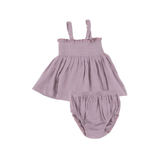 Angel Dear Kid's Smocked Top & Bloomer - Dusty Lavender Solid Muslin