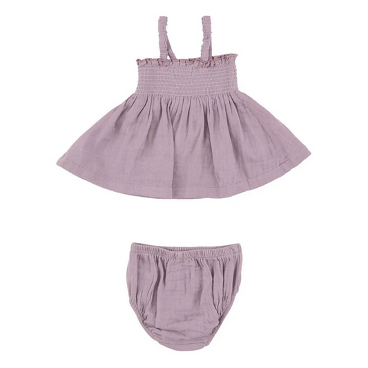 Angel Dear Kid's Smocked Top & Bloomer - Dusty Lavender Solid Muslin