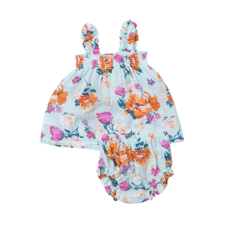 Angel Dear Kid's Ruffly Strap Top + Bloomer Set - Soft Petals Floral