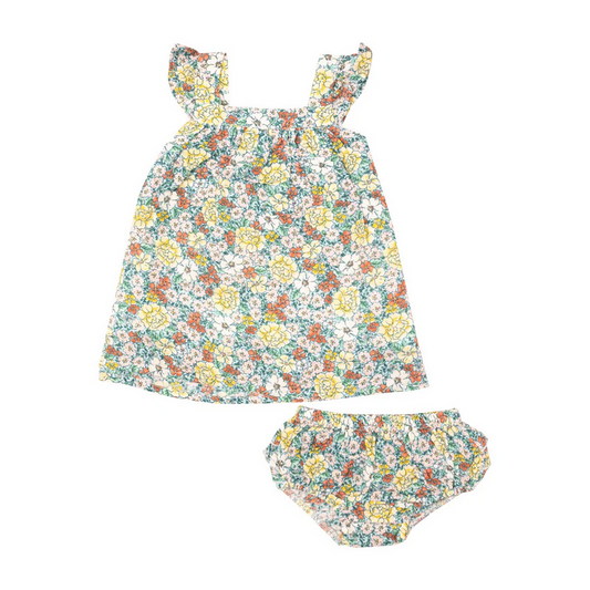 Angel Dear Kid's Sundress & Diaper Cover - Golden Peony Floral