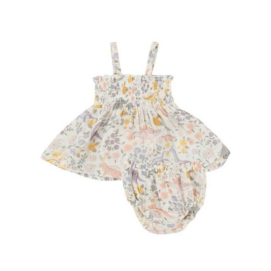 Angel Dear Kid's Smocked Top & Bloomer - Sweet Floral Dino