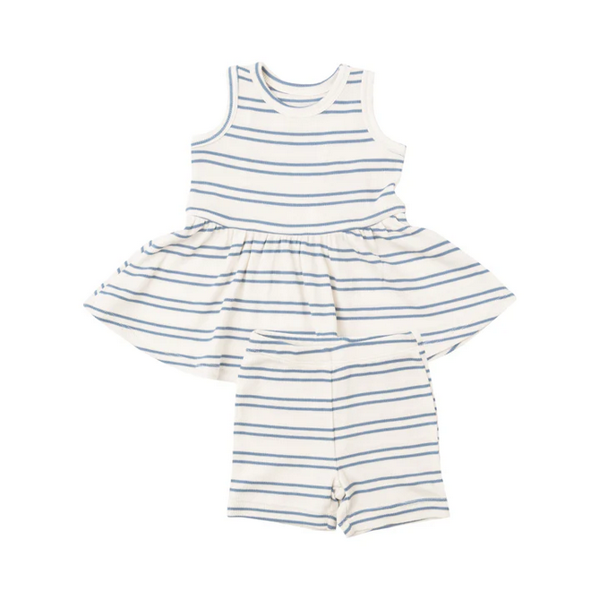 Angel Dear Kid's Rib Peplum Tank Top And Biker Short - Anchor Rib Stripe