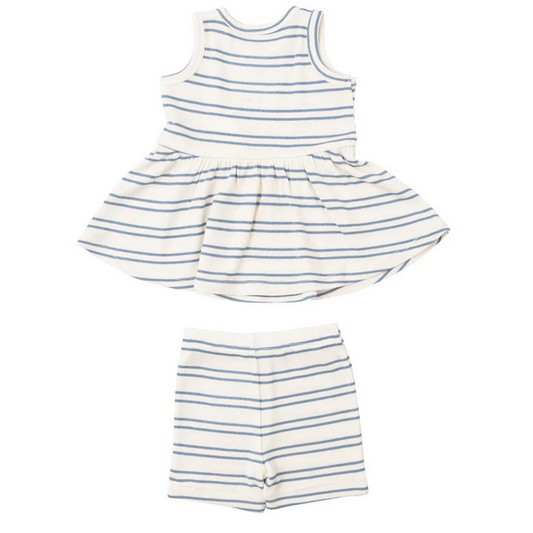 Angel Dear Kid's Rib Peplum Tank Top And Biker Short - Anchor Rib Stripe