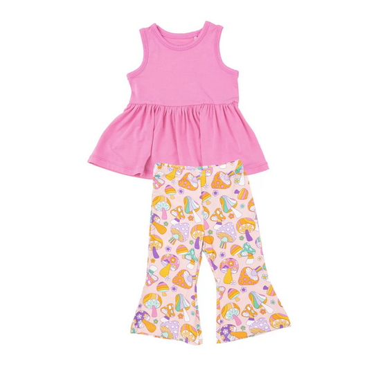 Angel Dear Kid's Peplum Tank Top + Baby Bells - Flower Power Mushrooms