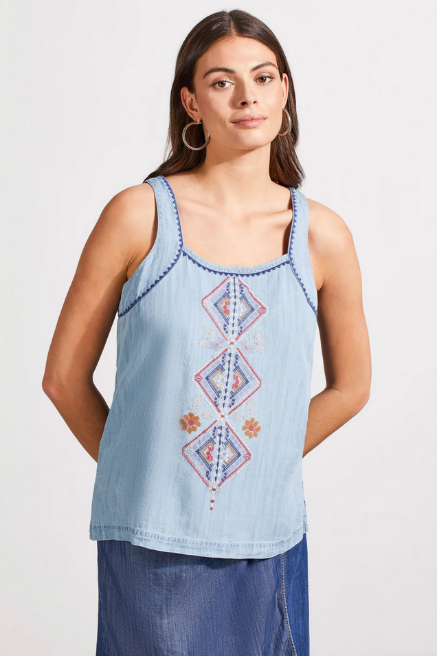 Tribal Women's embroidered flowy cami with side slits