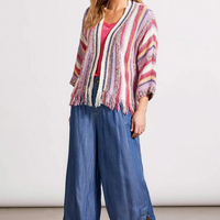 Tribal Women's Fringed Hem Cardigan With Three-Quarter Sleeves