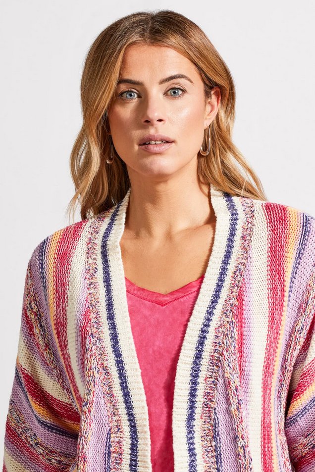 Tribal Women's Fringed Hem Cardigan With Three-Quarter Sleeves