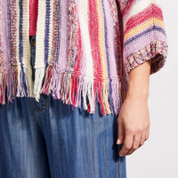 Tribal Women's Fringed Hem Cardigan With Three-Quarter Sleeves