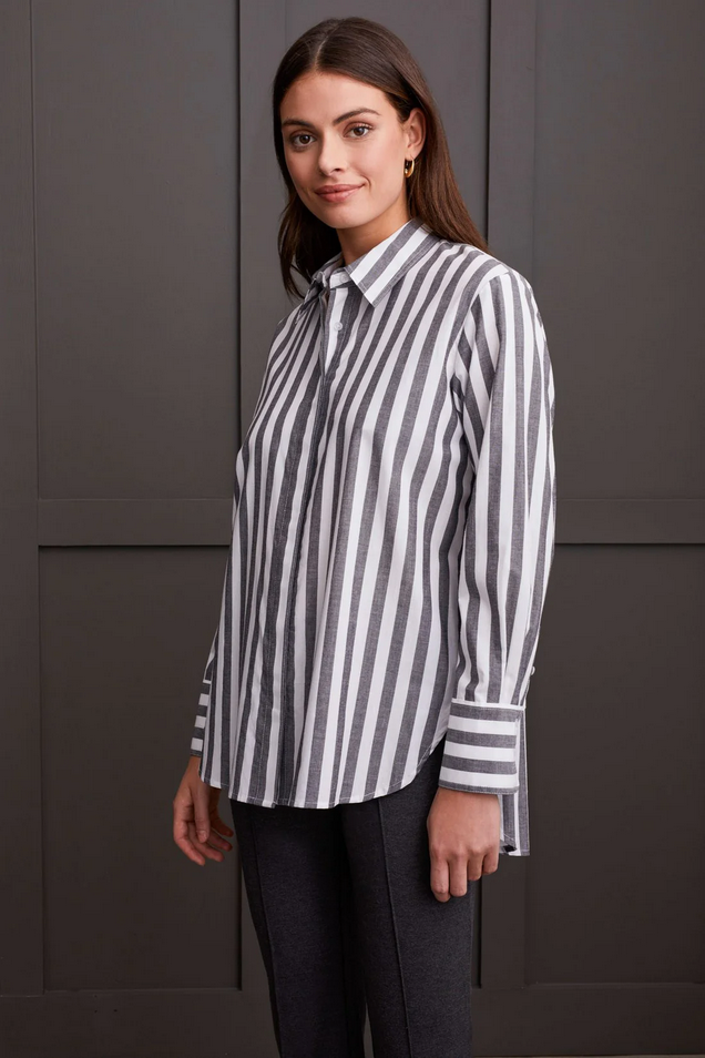 Tribal Women's Long-Sleeve Button-Up Shirt With Back Pleats