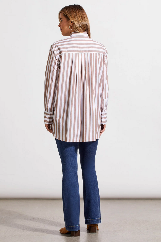 Tribal Women's Long-Sleeve Button-Up Shirt With Back Pleats