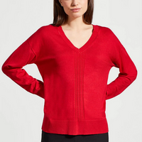 Tribal Women's Long Sleeve V-Neck Sweater With Cable Knit Detail