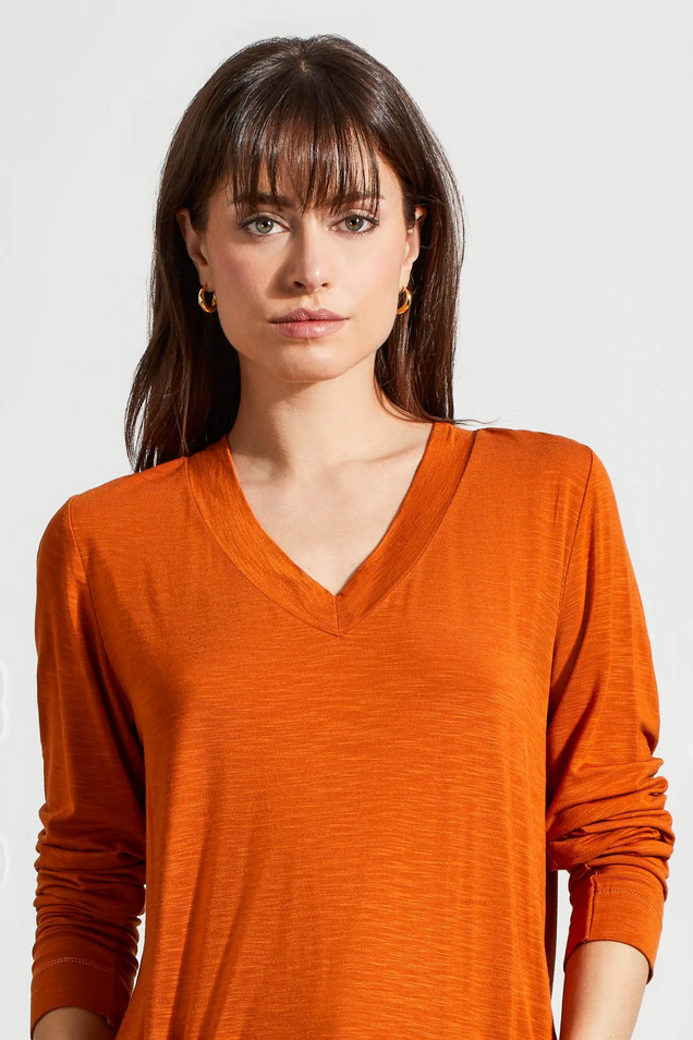 Tribal Women's Long-Sleeve V-Neck Top With Side Slits