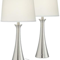 Lamps Plus 360 Lighting Karl Brushed Nickel USB Lamps Set of 2 with Full Range Dimmers