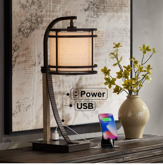 Lamps Plus Franklin Iron Works Gentry 25" Bronze Mission Outlet and USB Desk Lamp