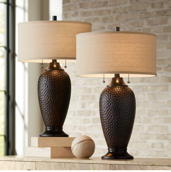 Lamps Plus 360 Lighting Cody 26" Hammered Oiled Bronze Table Lamp Set of 2