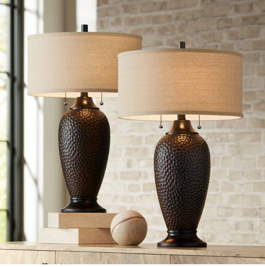 Lamps Plus 360 Lighting Cody 26" Hammered Oiled Bronze Table Lamp Set of 2