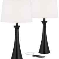 Lamps Plus 360 Lighting Karl 28 1/4" Black Finish Outlet-USB Table Lamps Set of 2