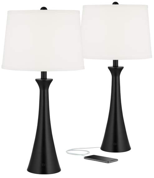 Lamps Plus 360 Lighting Karl 28 1/4" Black Finish Outlet-USB Table Lamps Set of 2