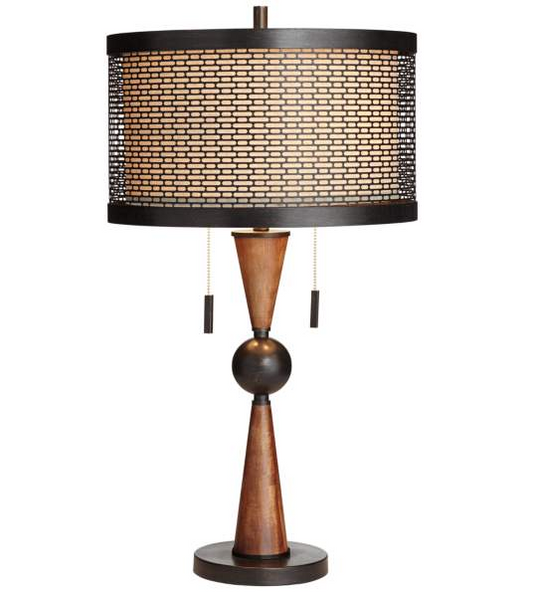 Lamps Plus Franklin Iron Works Hunter 29 3/4" Bronze and Cherry Wood Table Lamp