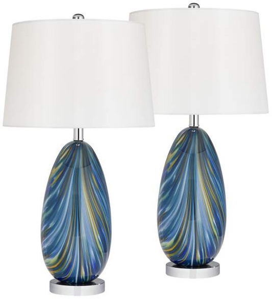 Lamps Plus Possini Euro Pablo 27" Modern Blue Art Glass Table Lamps Set of 2