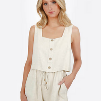 Tobi Women's Amarie Linen Romper - Natural