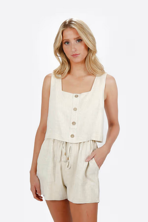 Tobi Women's Amarie Linen Romper - Natural