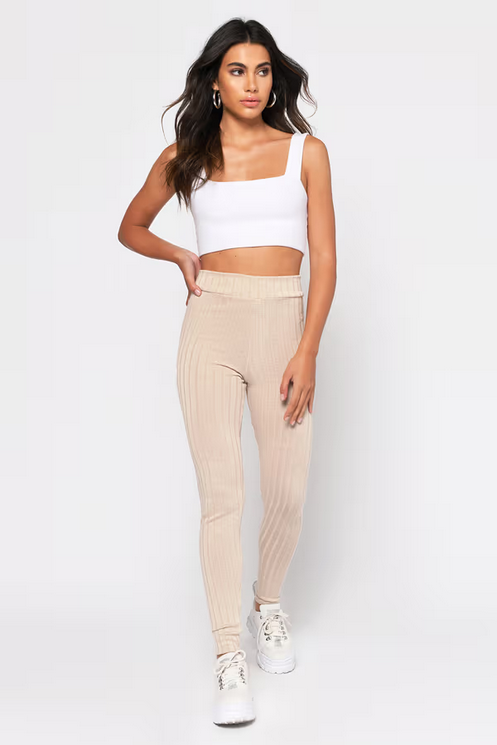 Tobi Women's Hailey Ribbed Leggings - Taupe