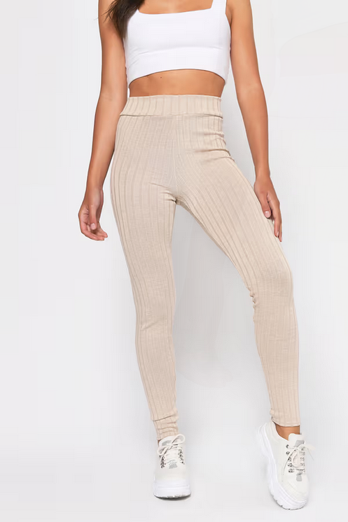 Tobi Women's Hailey Ribbed Leggings - Taupe