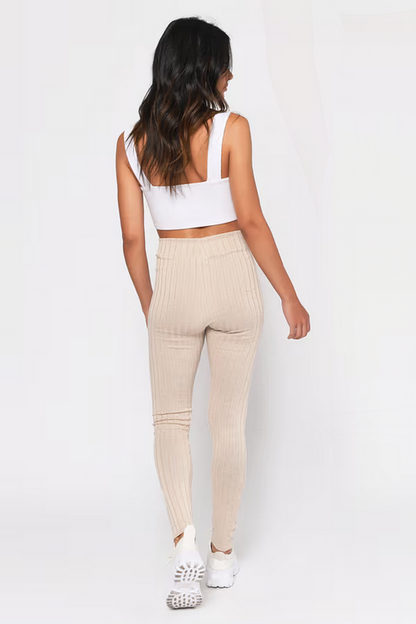 Tobi Women's Hailey Ribbed Leggings - Taupe