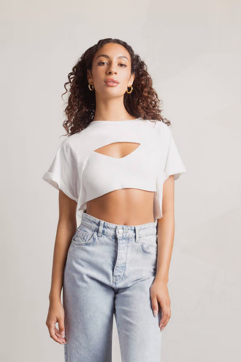 Tobi Women's Cut It Short Crop Top - Off White