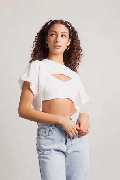 Tobi Women's Cut It Short Crop Top - Off White