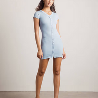 Tobi Women's Nanae Ribbed Button Up Mini Dress - Blue