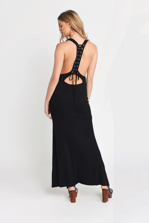 Tobi Women's Jolene Deep V Open Back Maxi Dress - Black